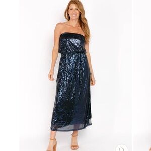Sparkling Strapless Navy Dress
